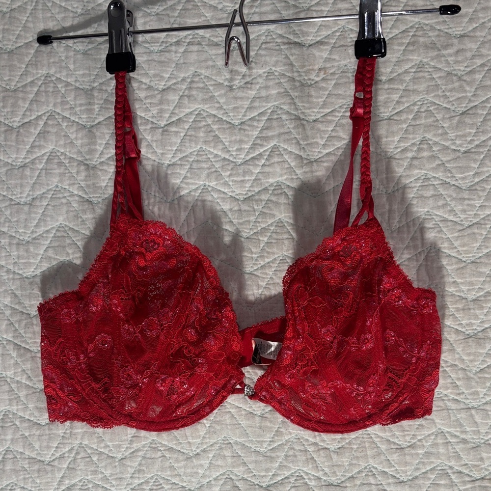 Jezebel Red Lace Underwire Bra with Embroidered Cups